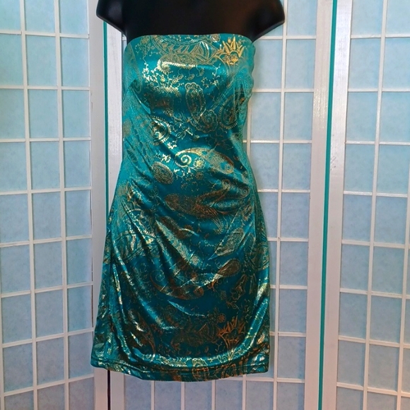NEW M sleeveless short dress gold and green 5406 - Picture 1 of 8